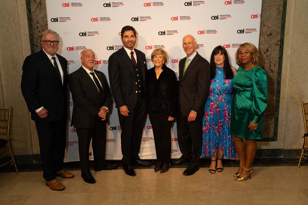 Honoered-by-Center-for-Educational-Innovation Allan McLennan, Board Member, CEI; Dr. Michael Kohlhagen, President/CEO, CEI; Joe Simone, president of Simone Development Companies; Judy Roth Berkowitz, Chair Emerita, CEI; Patrick Duff, Chairman, Board of Directors, CEI; Gail Badillo, Board Member, CEI; and Dr. Meisha Porter, Visiting Senior Fellow, CEI. Photo by Don Pollard