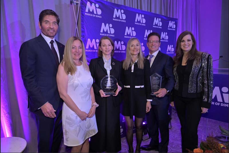 MoD-Awards-2025 L-R Joseph Simone, Simone Development Companies; Annette Trotta-Flynn, March of Dimes; Susan Fox, White Plains Hospital; Patricia Valenti, Newmark, Mark Stagg, Stagg Group; Tara Rosenblum, News 12 Network